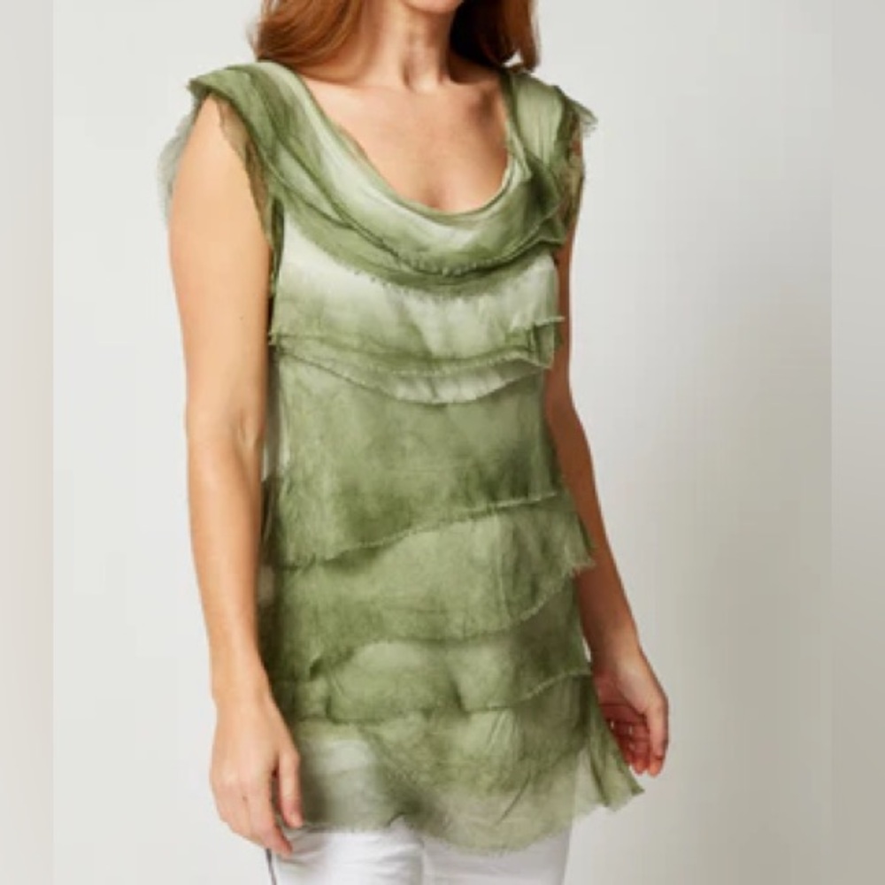 Tempo Paris sleeveless Tiered silk blouse L NWT dainty‎ feminine flowy ethereal